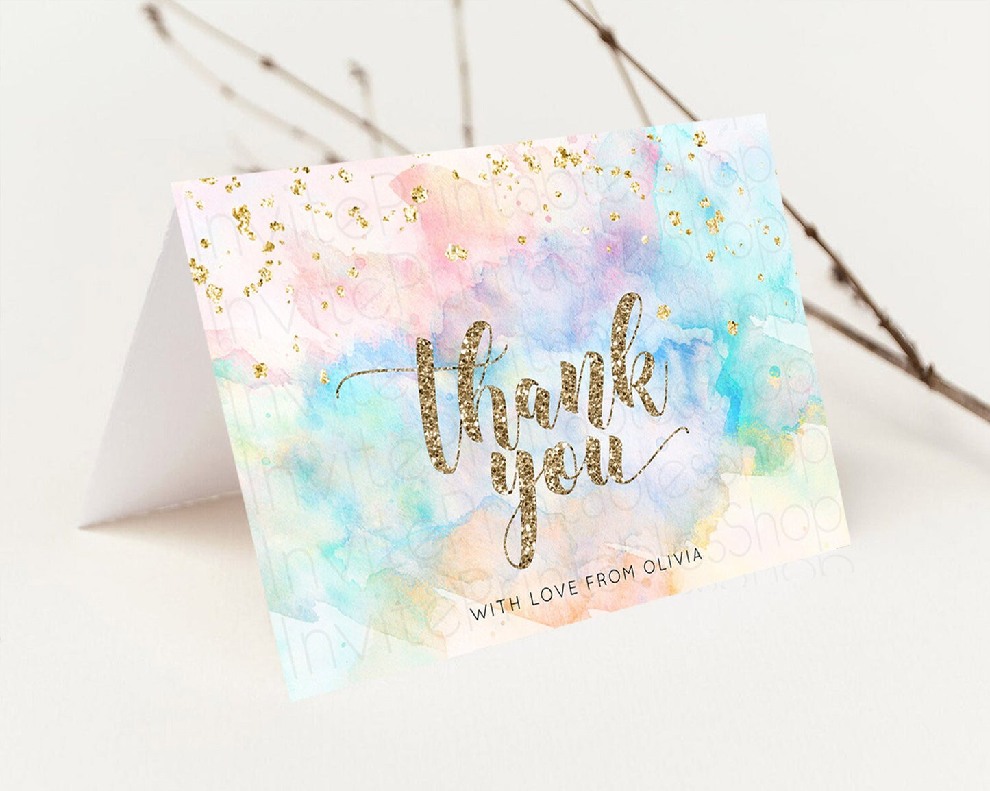 Pastel Thank You Rainbow Thank You Card Colorful Pastel Birthday Thank You Card Confetti Watercolor Pastel Teacher Thank You Cards D10261