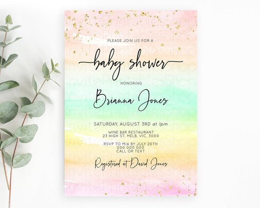 Editable Pastel Baby Shower Invitation Rainbow Baby Shower Invitation Colorf