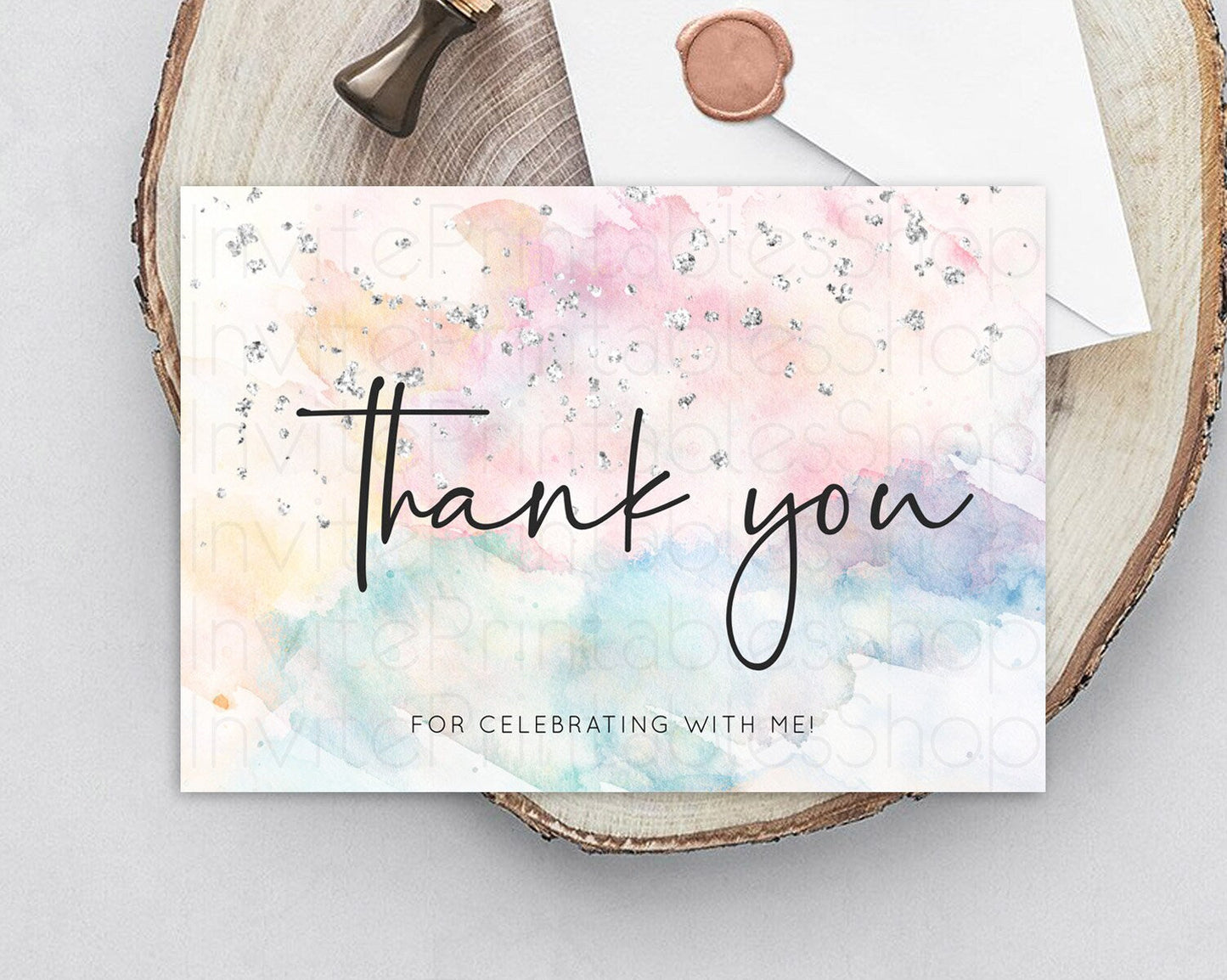 Pastel Thank You Rainbow Thank You Card Colorful Pastel Birthday Thank You Card Silver Watercolor Pastel Teacher Thank You Cards D10945