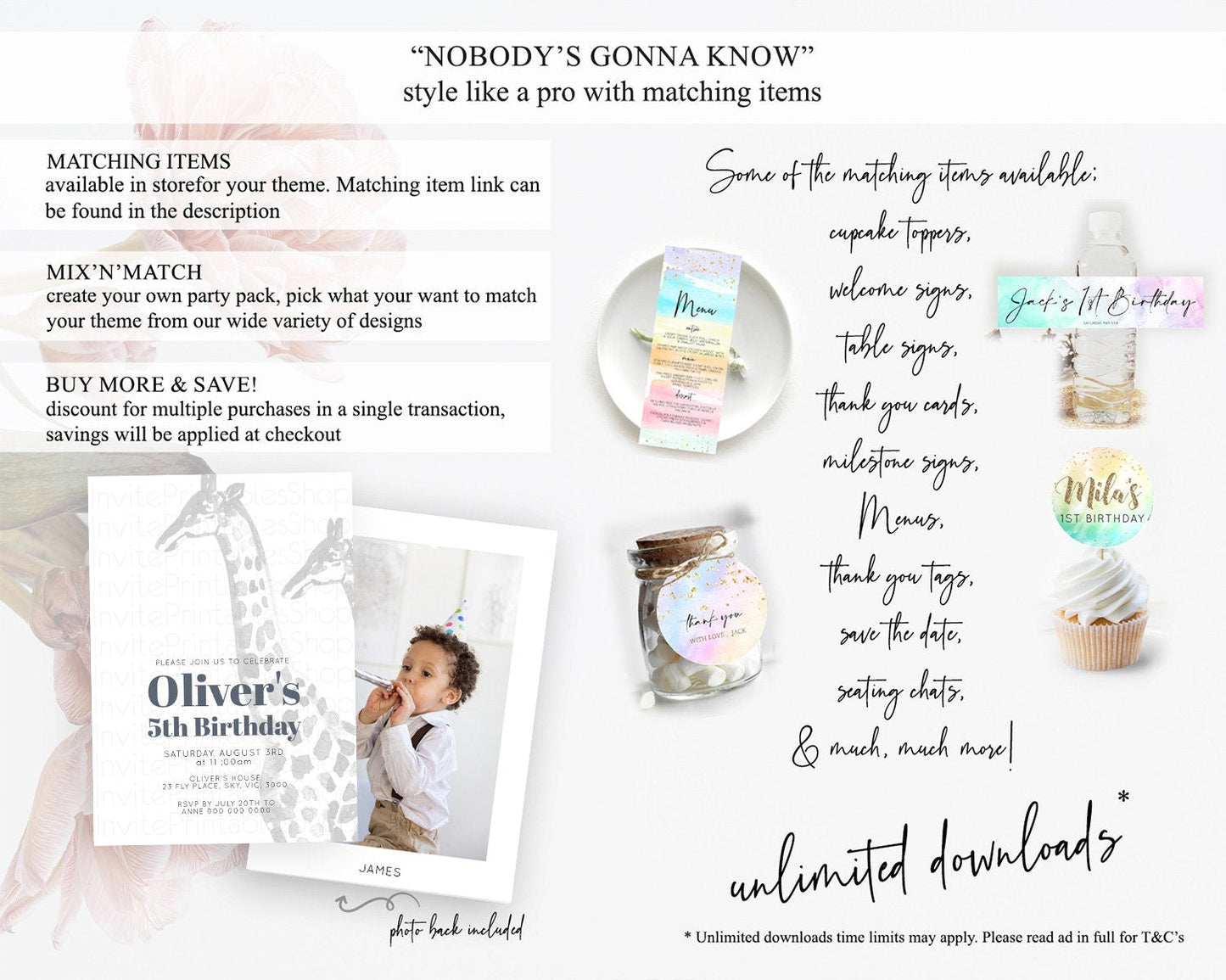 Giraffe Birthday Invitation Giraffe Invitation Watercolor Giraffe Birthday Safari Giraffe Party Animal Two Wild One Zoo Birthday D10306