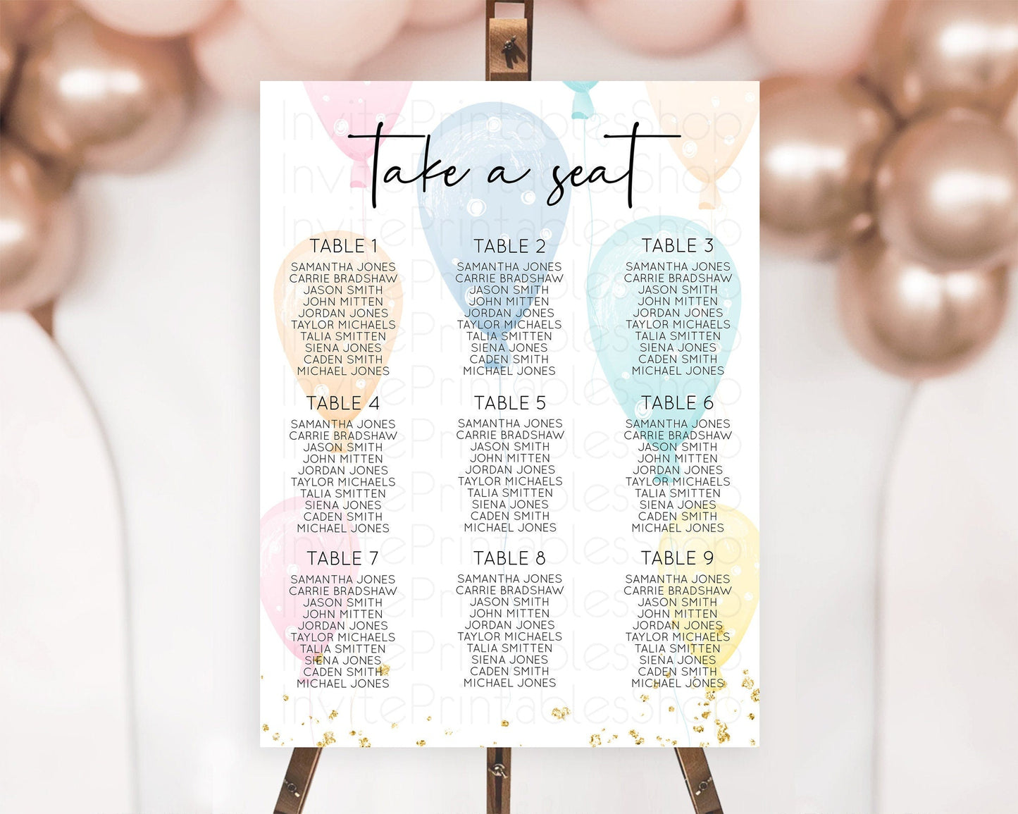 Balloon Seating Chart Pastel Seating Chart Pastel Balloon Seating Sign Colorful Pastel Rainbow Balloon Seating Board Balloon Decor D10776