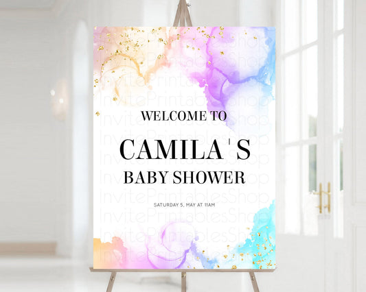 Pastel Baby Shower Welcome Sign Pastel Rainbow Welcome Sign Colorful Rainbow Confetti Watercolor Glitter Décor Pastel  Welcome Sign D10180