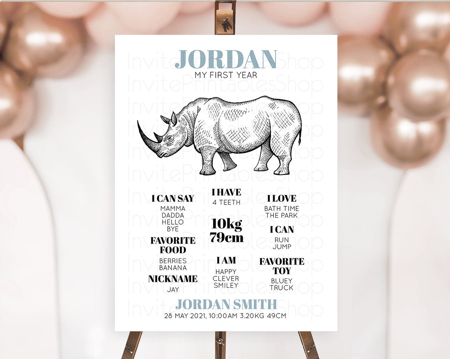 Rhino First Birthday Milestone Board Rhino Milestone Poster Rhino Decor Safari Adventure Rhino First Birthday Welcome Sign D10253