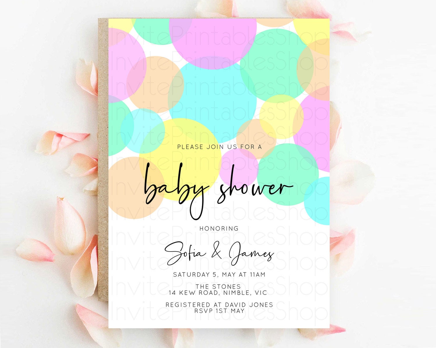 Editable Pastel Rainbow Baby Shower Invitation Pastel Confetti Invitation Sp