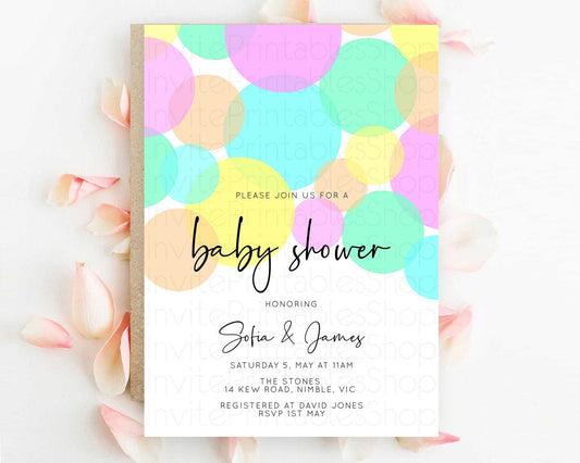 Editable Pastel Rainbow Baby Shower Invitation Pastel Confetti Invitation Sp