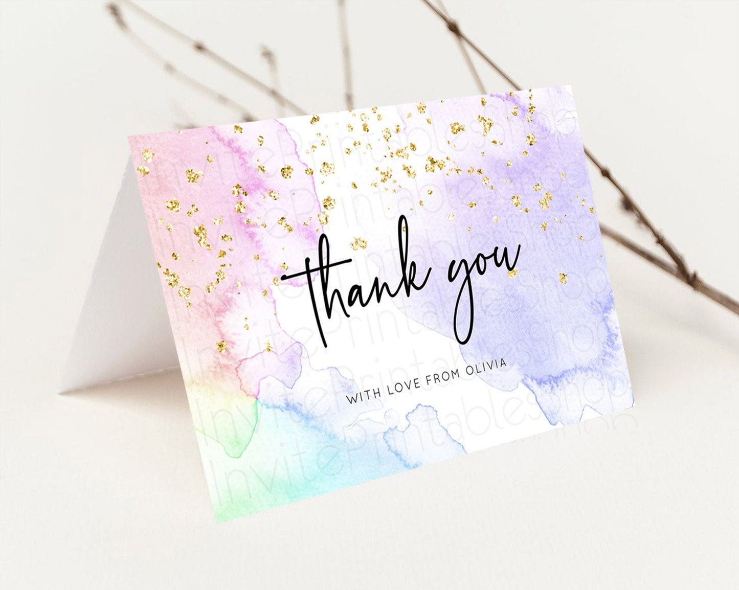 Pastel Thank You Rainbow Thank You Card Colorful Pastel Birthday Thank You Card Confetti Watercolor Pastel Teacher Thank You Cards D10215