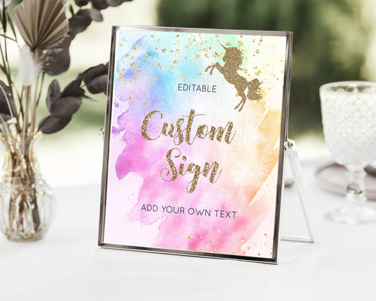 Editable Unicorn Rainbow Sign Pastel Unicorn Party Table Sign Decor Magical