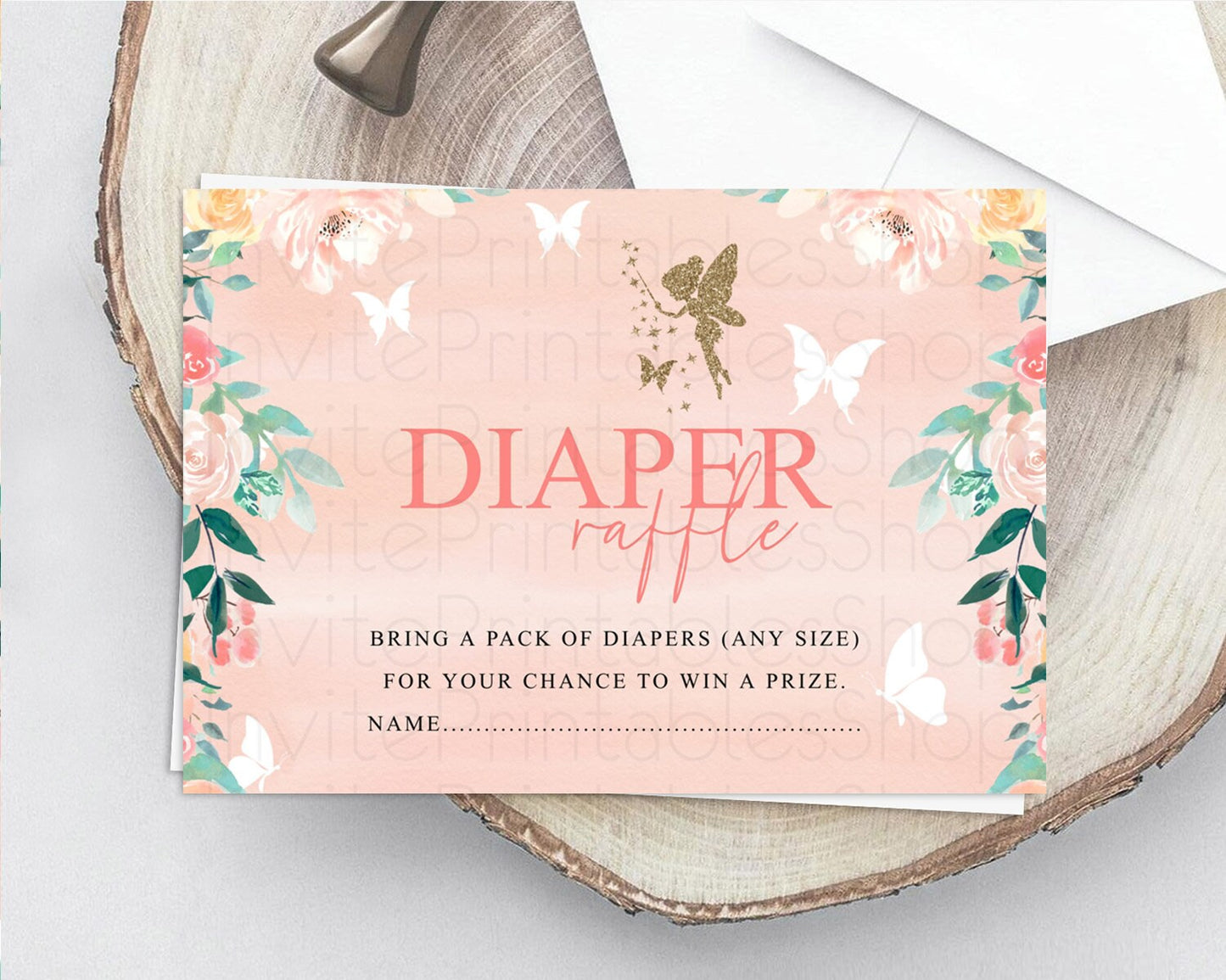 Fairy Diaper Raffle Card Fairy Diaper Insert Enchanted Garden Fairy Diaper Ticket Pastel Floral Butterfly Secret Garden Raffle Game D10792