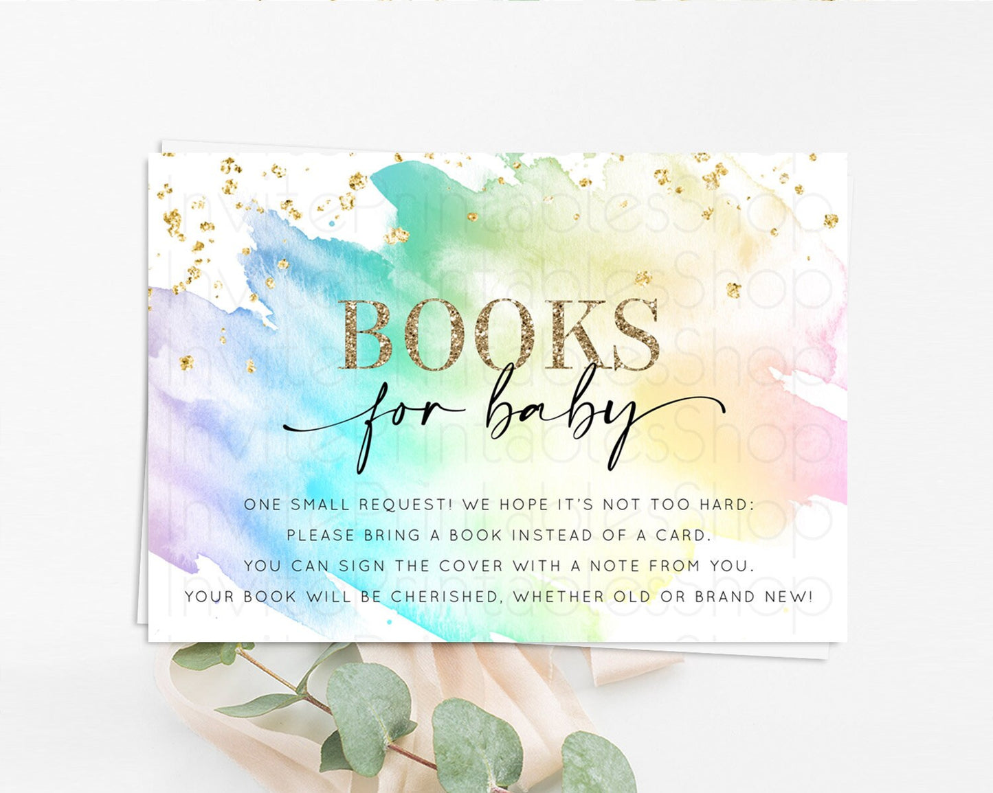 Pastel Books For Baby Card Pastel Rainbow Book Insert Colorful Ombre Watercolor Book Card Confetti Glitter Baby Book Poem Request D11028