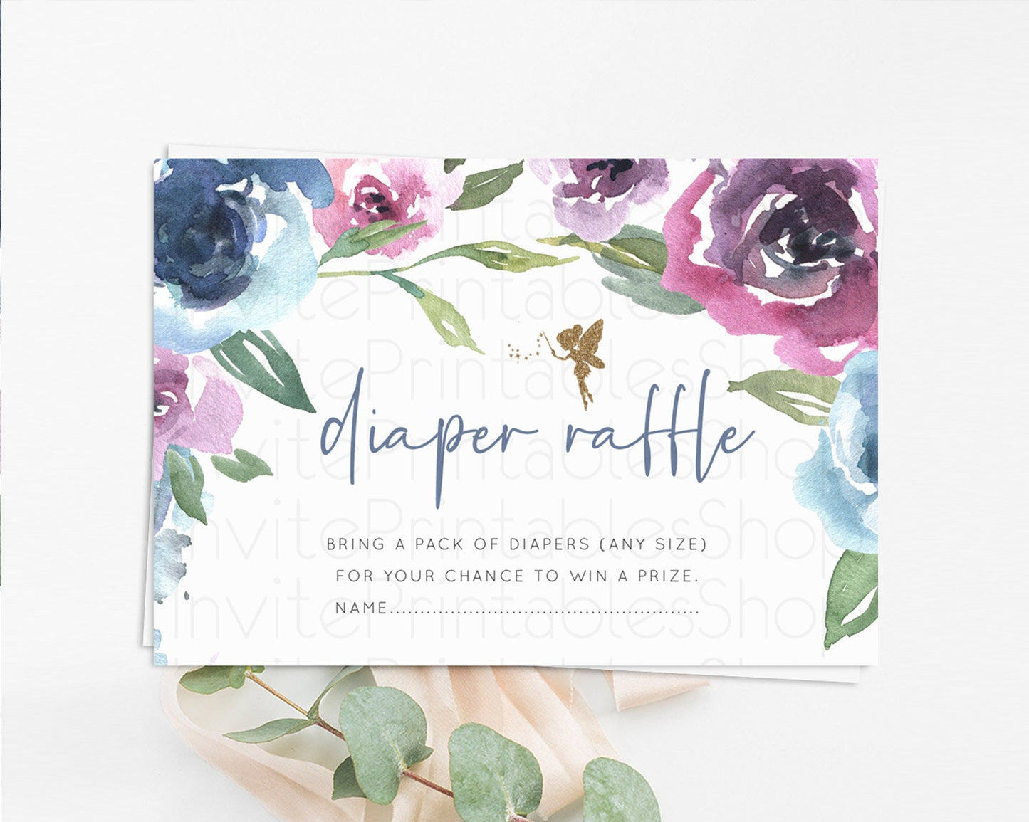 Fairy Diaper Raffle Card Fairy Diaper Insert Enchanted Garden Fairy Diaper Ticket Pastel Floral Butterfly Secret Garden Raffle Game D10188