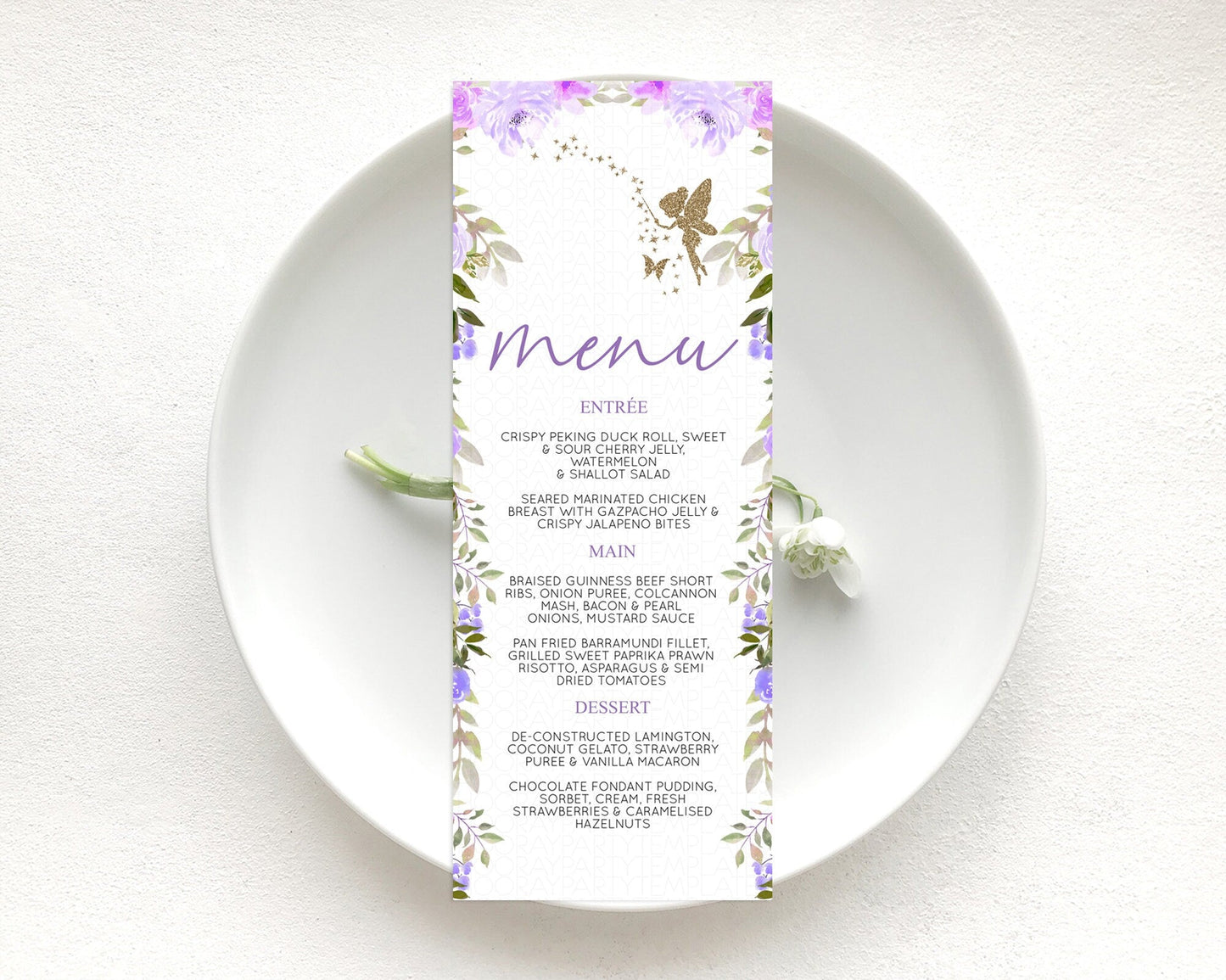Fairy Menu Fairy Menu Template Enchanted Garden Pastel Floral Butterfly Table Decor Fairy Secret Garden Dinner Dessert Food Menu D10910
