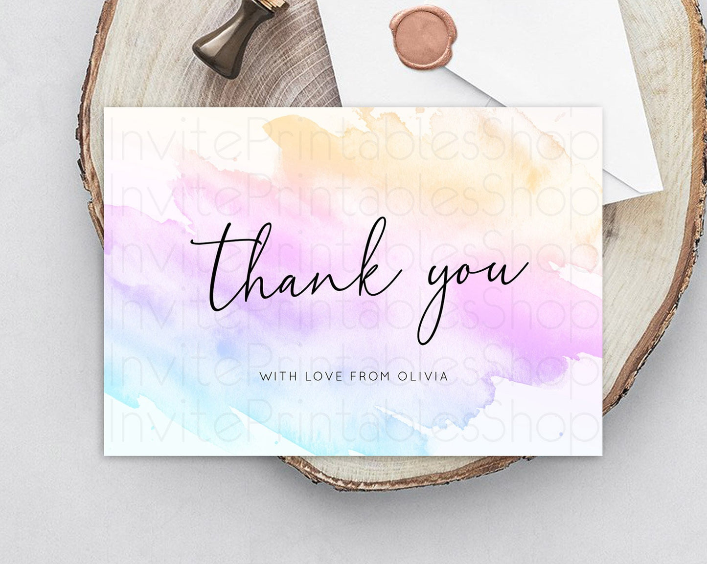 Pastel Thank You Rainbow Thank You Card Colorful Pastel Birthday Thank You Card Confetti Watercolor Pastel Teacher Thank You Cards D10774