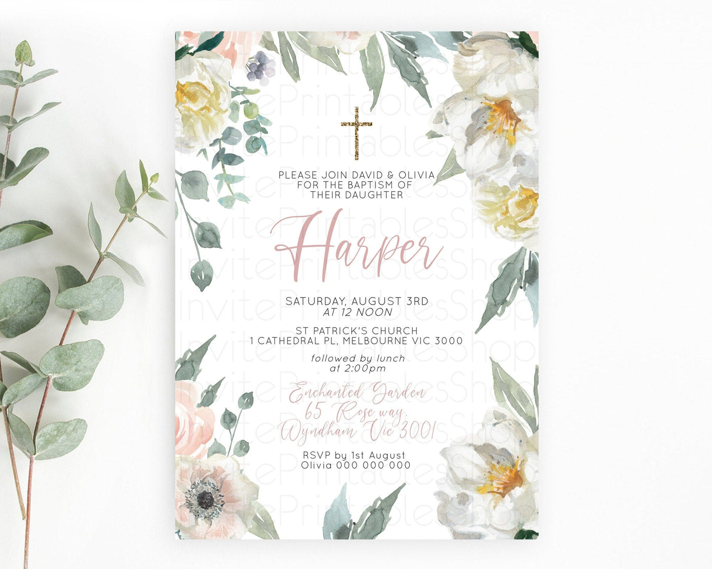 Secret Garden Baptism Invitation Wildflower Baptism Birthday Invite Pastel Flowers Christening Invite Enchanted Garden Boho Floral D10121