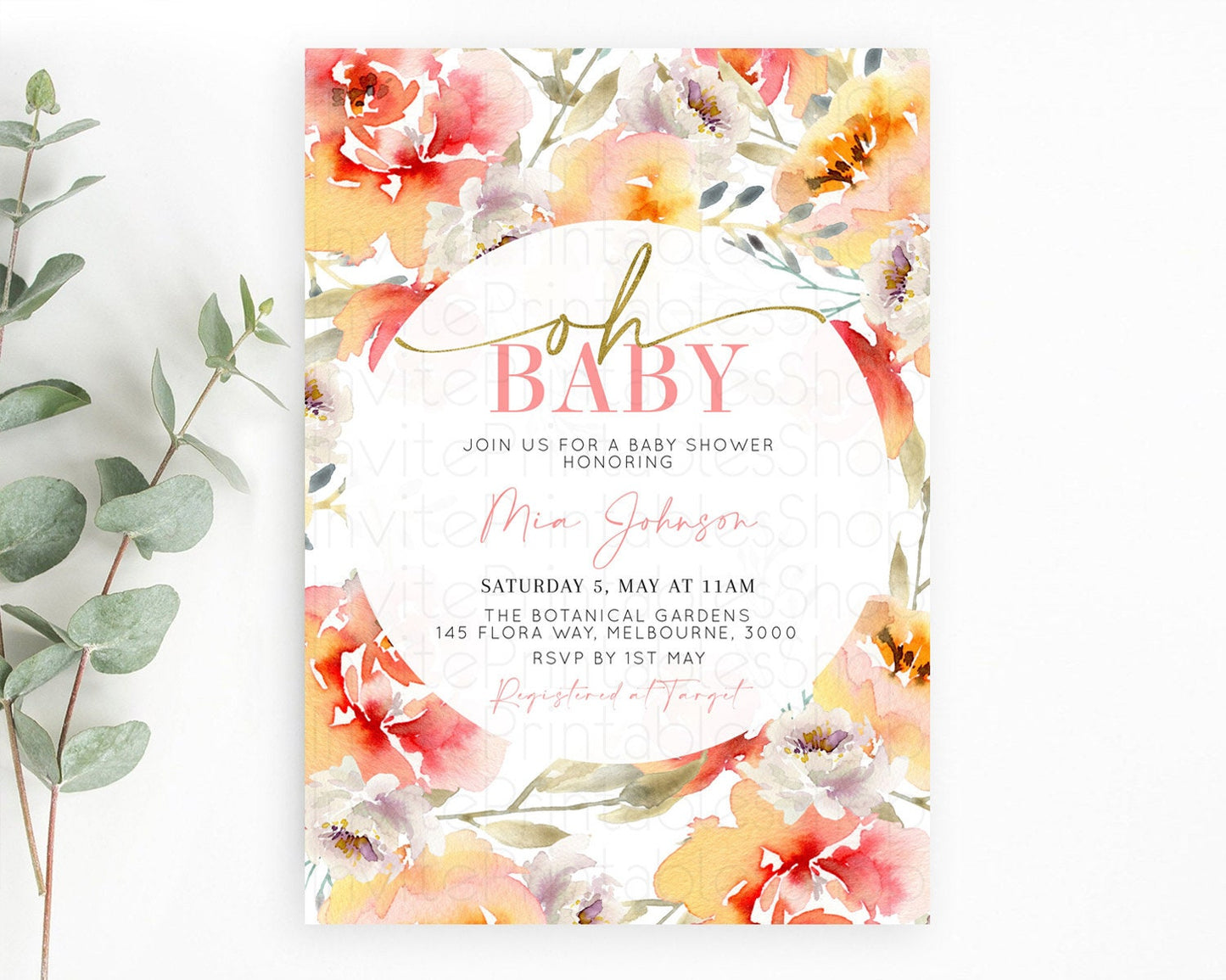 Wildflower Baby Shower Invitation Secret Garden Baby Shower Invitation Pastel Flowers Invite Enchanted Garden Shower Floral Theme D10280