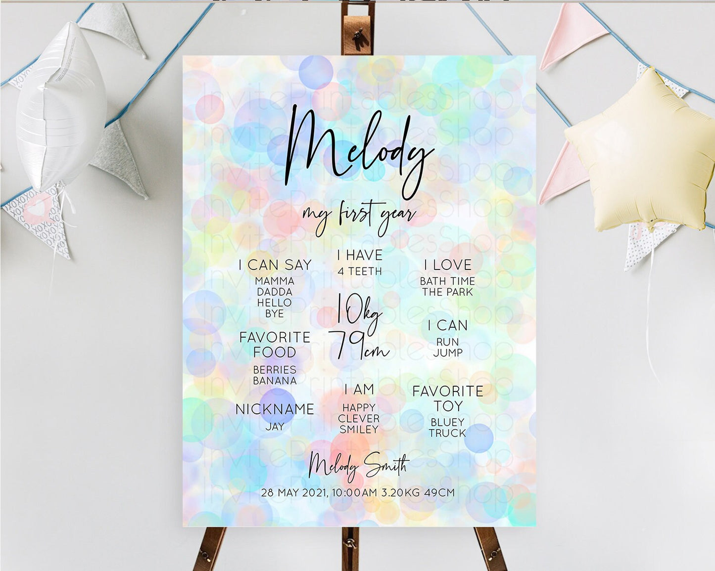 Pastel First Birthday Milestone Board Bubble Bath Milestone Poster Pastel Bubbles Colorful Confetti First Birthday Milestone Welcome D10444