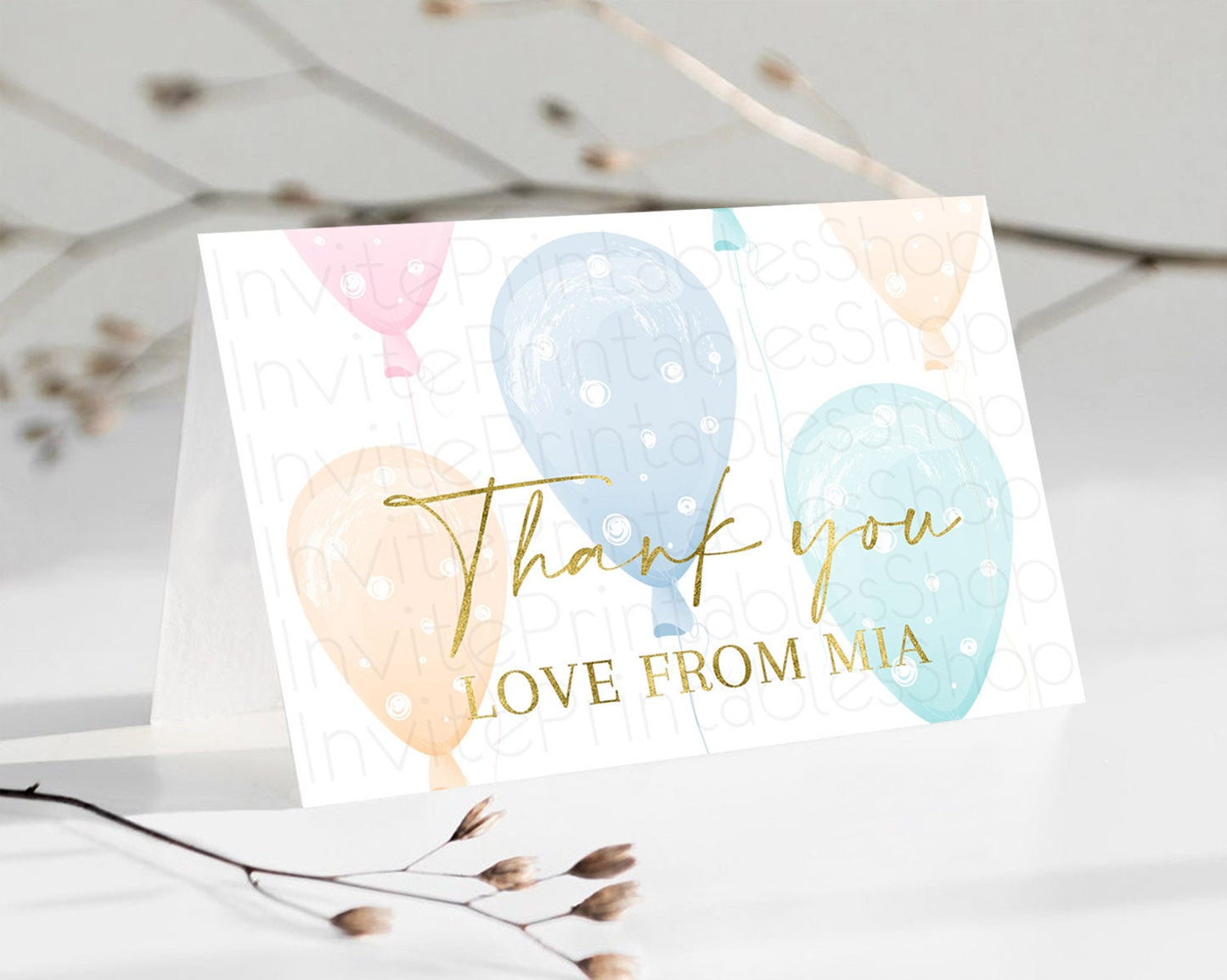 Pastel Balloons Thank You Colorful Balloon Thank You Card Rainbow Balloon Birthday Thank You Card Confetti Teacher Thank You Cards D10182