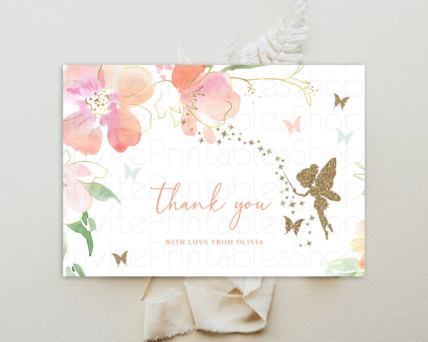 Fairy Thank You Fairy Thank You Card Enchanted Garden Pastel Butterfly Birthday Thank You Floral Secret Garden Teacher Thank You D10934