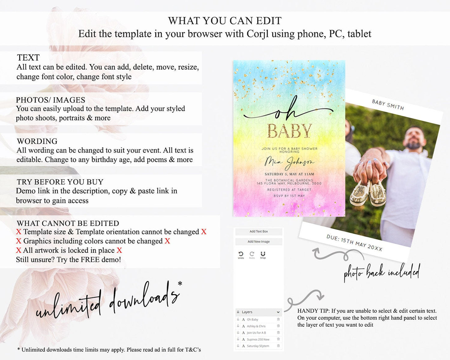 Pastel Baby Shower Invitation Rainbow Baby Shower Invitation Colorful Pastel Watercolor Invitation Gold Glitter Sprinkles Ombre D10483