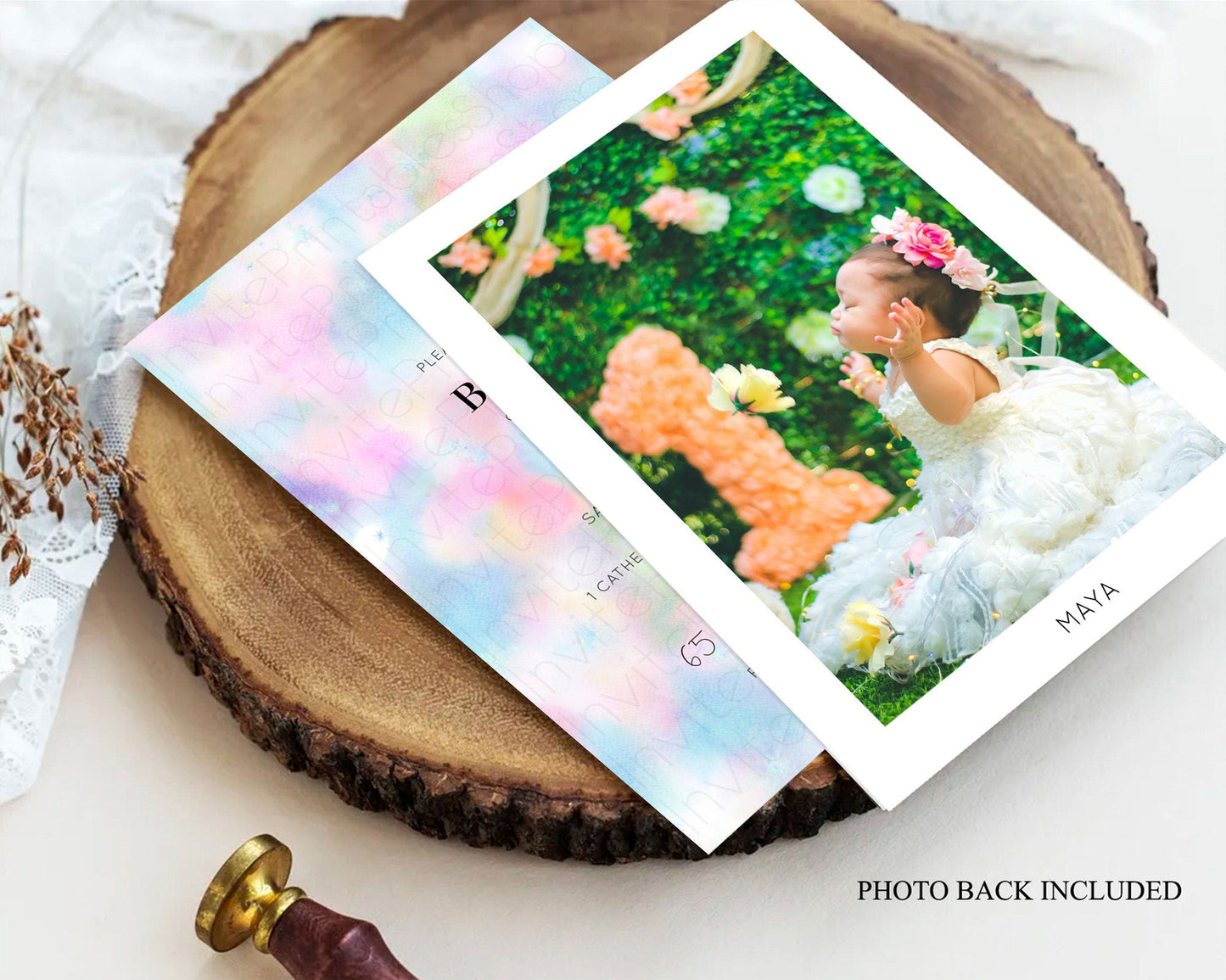 Pastel Baptism Invitation Pastel Colors Watercolor Baptism 1st Birthday Party Gold Ombre Pastel Rainbow Christening Holy Communion D10694