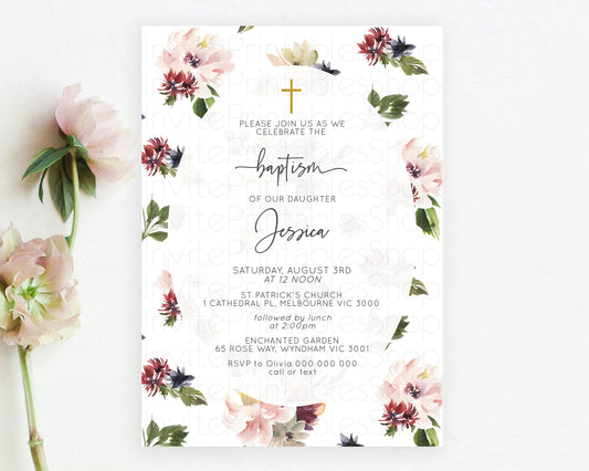 Editable Secret Garden Baptism Invitation Wildflower Baptism Birthday Invite