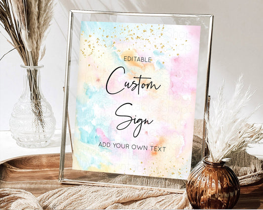 Editable Pastel Sign Ombre Table Sign Decor Pastel Ombre Rainbow Watercolor