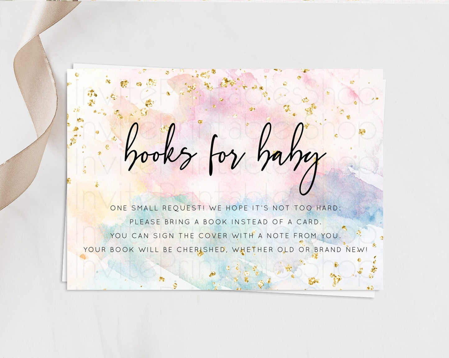 Pastel Books For Baby Card Pastel Rainbow Book Insert Colorful Ombre Watercolor Book Card Confetti Glitter Baby Book Poem Request D10276