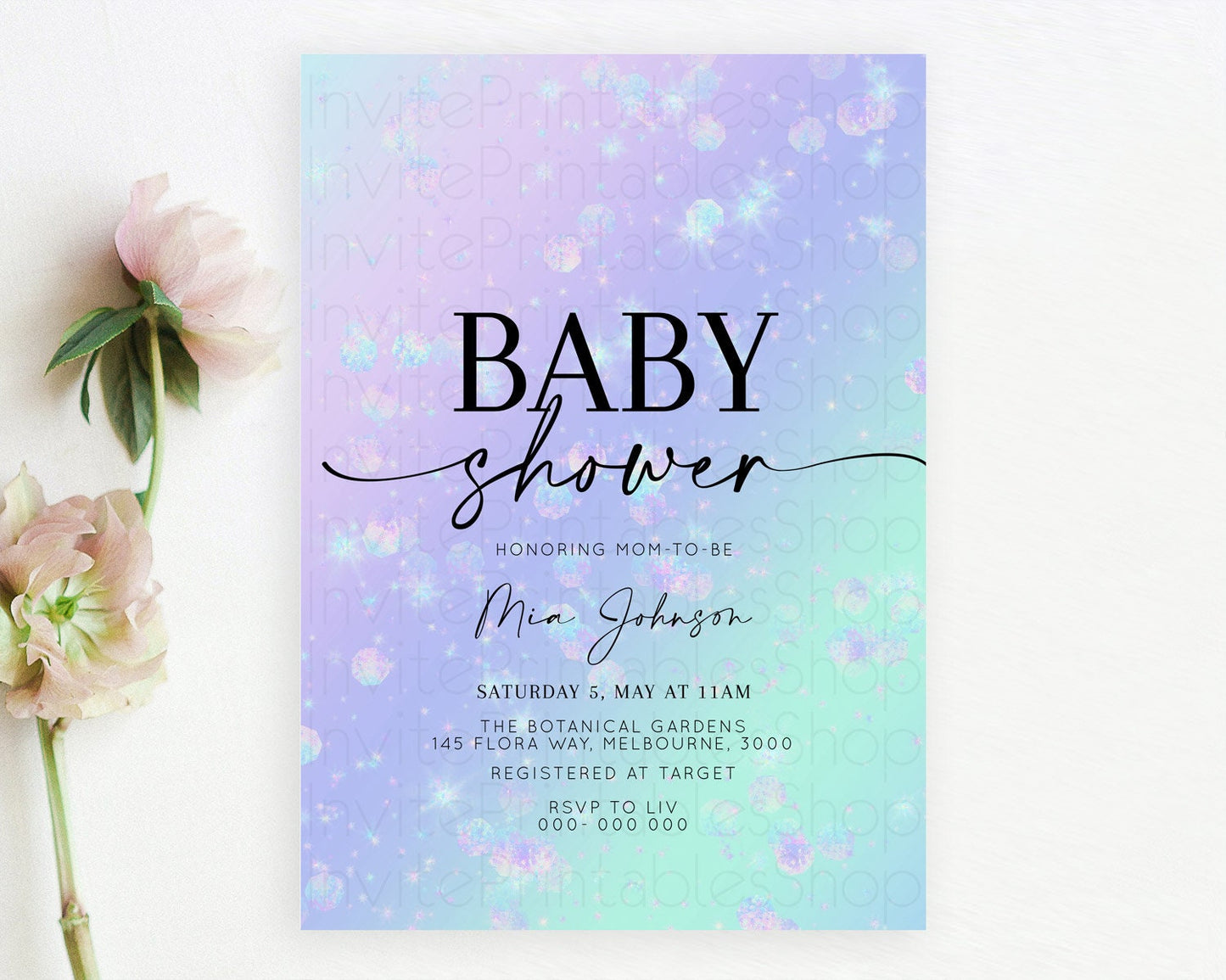 Rainbow Baby Shower Invitation Pastel Rainbow Baby Invitation Pastel Watercolor Invitation Colorful Ombre Sprinkle Shower D10663