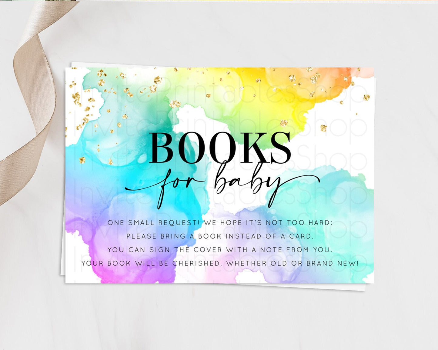 Pastel Books For Baby Card Pastel Rainbow Book Insert Colorful Ombre Watercolor Book Card Confetti Glitter Baby Book Poem Request D10213