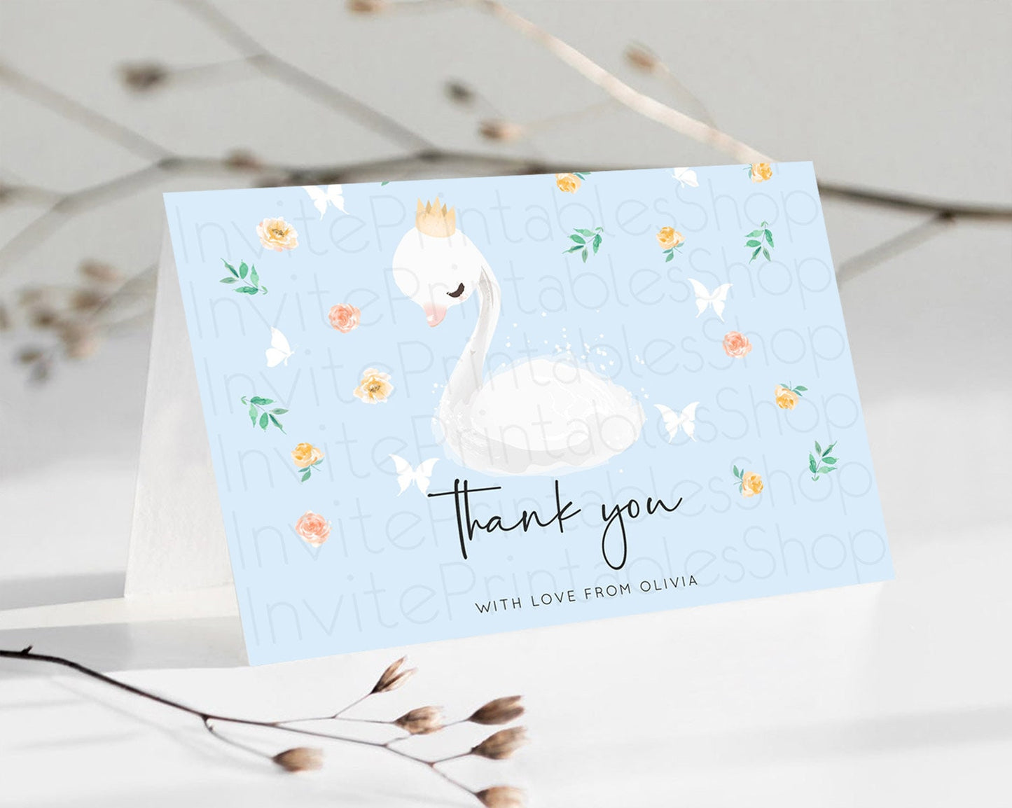 Swan Thank You Swan Princess Ballet Thank You Card Swan Lake Birthday Thank You Cards Secret Garden Pastel Floral Teacher Thank You D10903