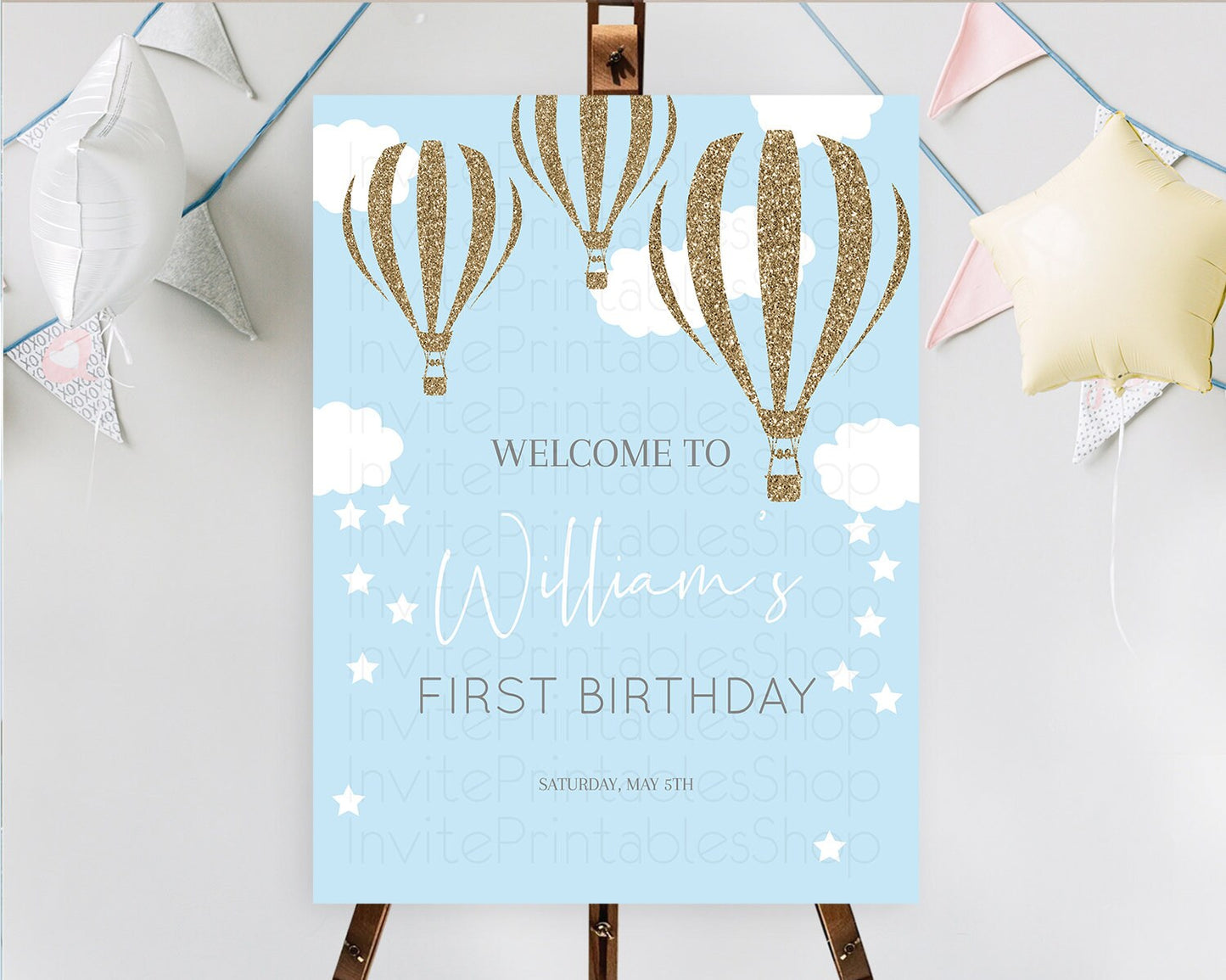 Hot Air Balloon First Birthday Welcome Board Hot Air Balloon Welcome Board Adventure Awaits Watercolor First Birthday Welcome Sign D10332