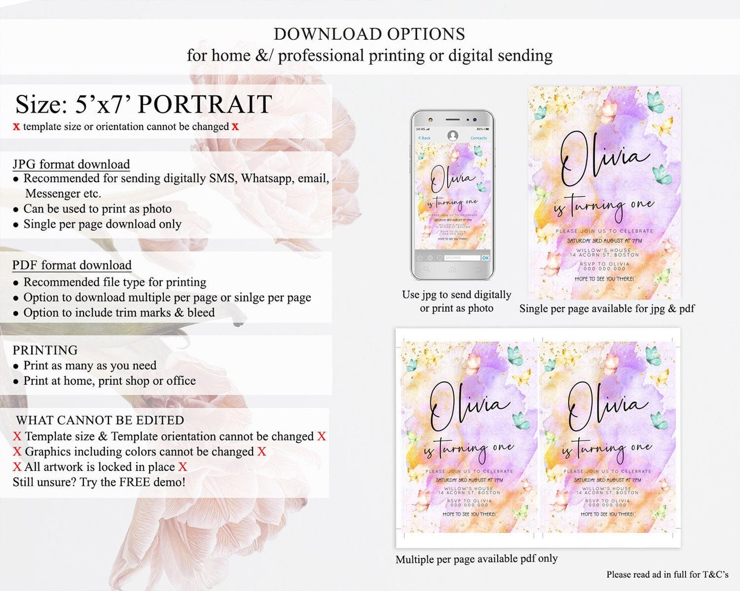 Pastel Butterfly Birthday Invitation Butterfly Birthday Invitation Whimsical Butterfly Enchanted Garden 1st 2nd Birthday Invitation D23206