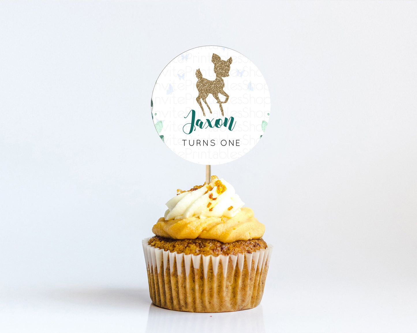 Fawn Cupcake Toppers Deer Cupcake Toppers Enchanted Forest Party Butterfly Pastel Flowers Woofland Cupcake Toppers First Birthday D10882