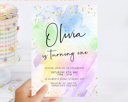 Editable Pastel Birthday Invitation Ombre Watercolor Birthday Invitation Gli