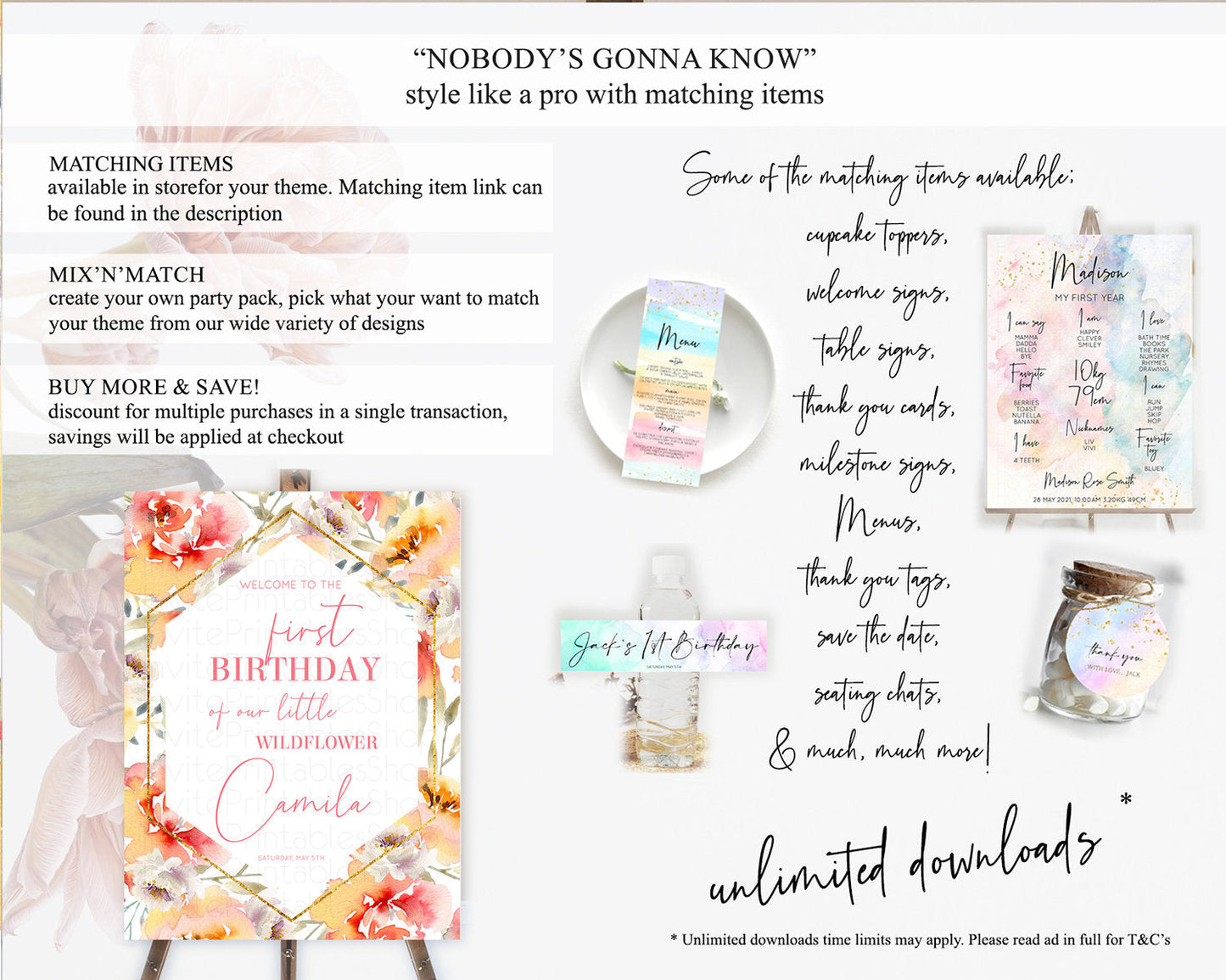 Secret Garden Welcome Sign Wildflower Welcome Board Pastel Flower Garden Welcome Poster Boho Wildflower First Birthday Welcome Sign D10791