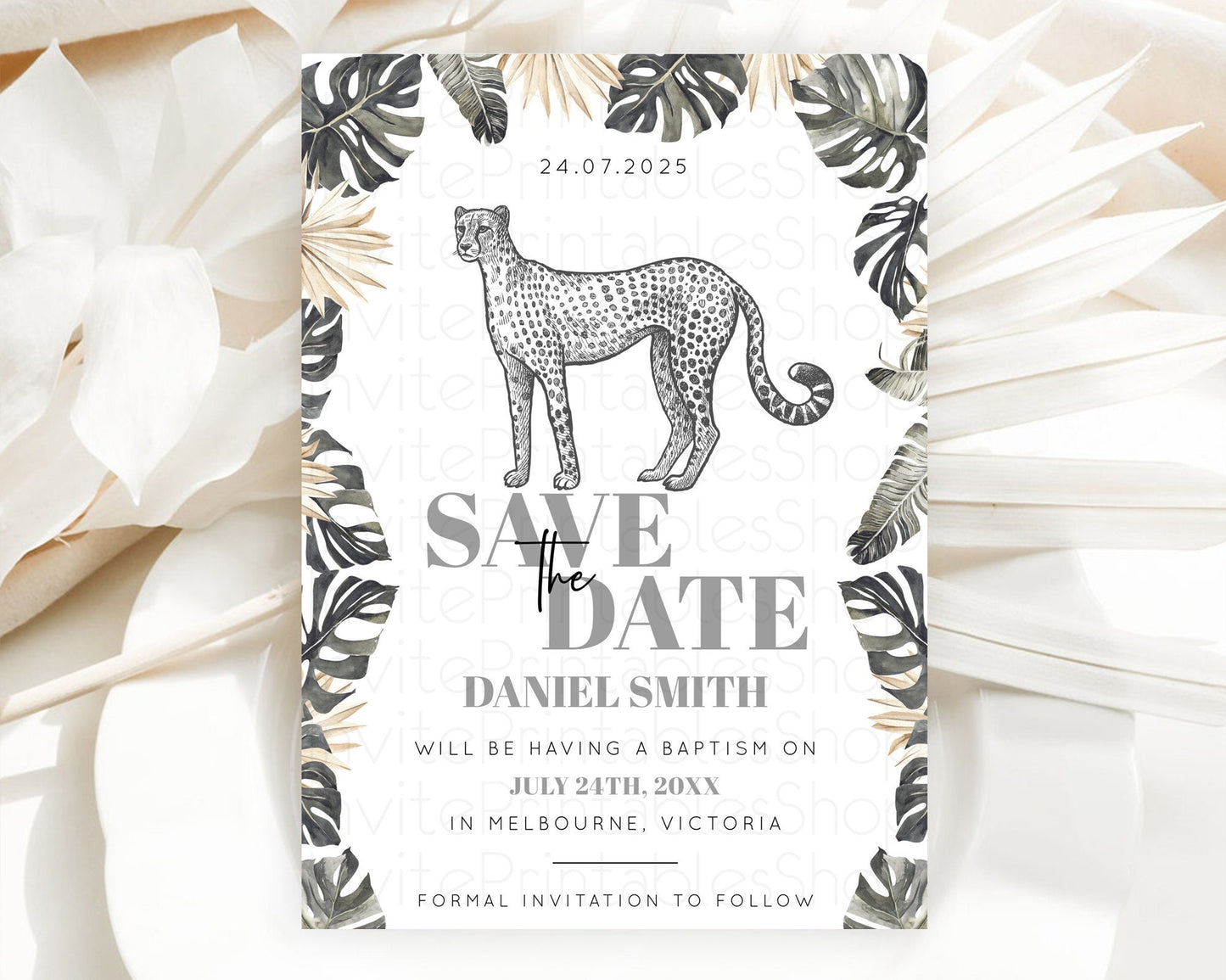 Cheetah Save The Date Template Cheetah Party Save The Date Safari Adventure Cheetah Minimal Theme 1st Birthday Baptism Baby Shower D10823