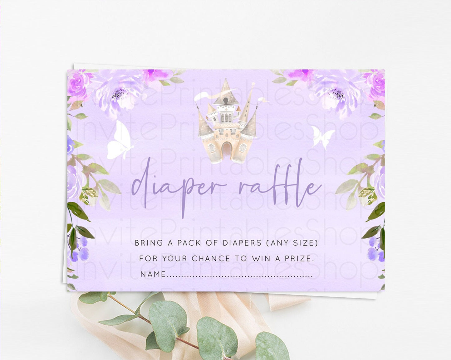 Princess Diaper Raffle Card Castle Diaper Ticket Insert Secret Garden Enchanted Castle Pastel Floral Garden Baby Shower Poem Request D10339