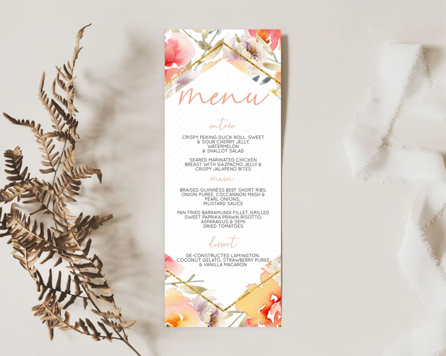 Secret Garden Menu Wildflower Menu Template Pastel Flower Garden Table Decor Boho Floral Dinner Dessert Floral Party Food Menu D10791