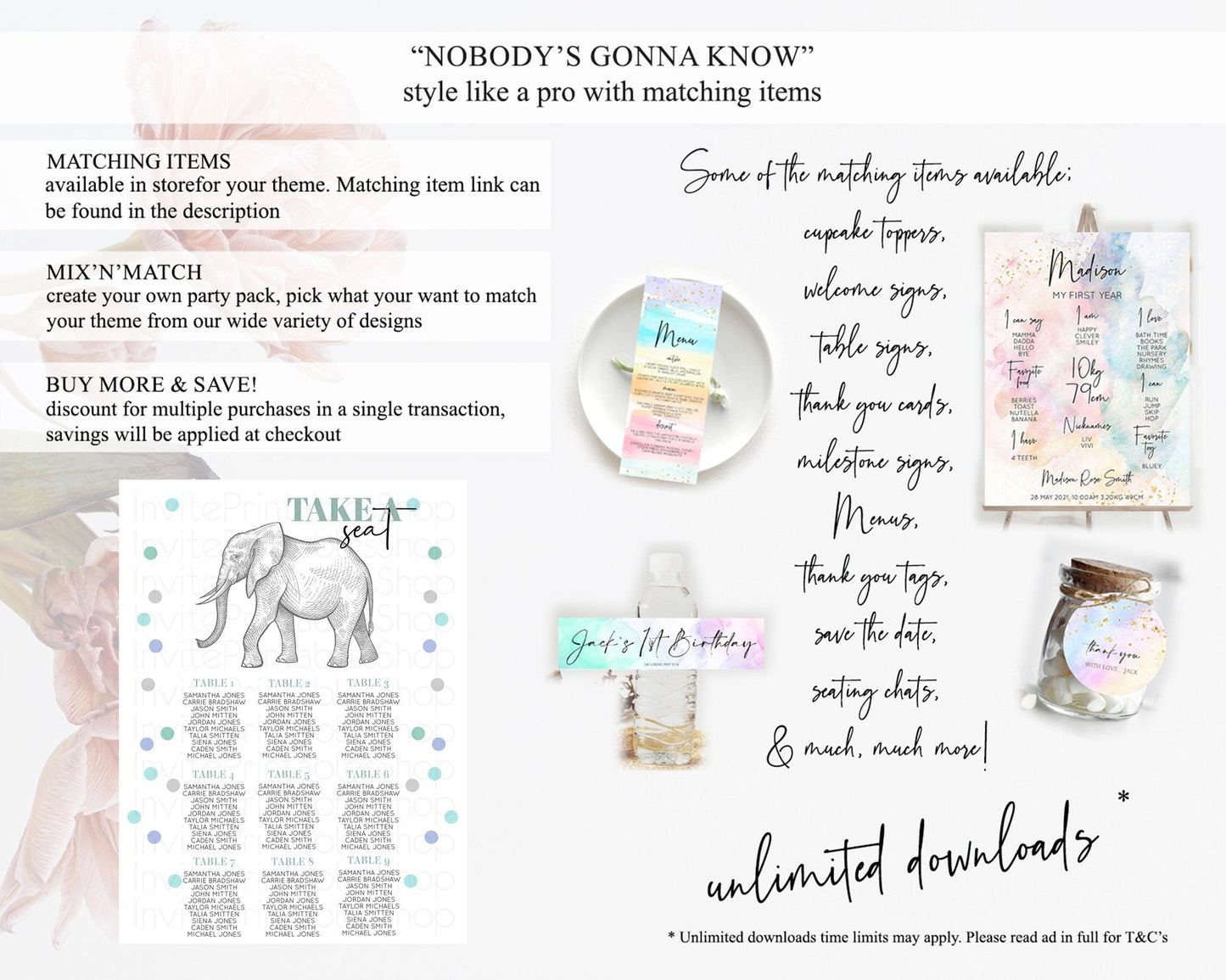 Elephant Seating Chart Elephant Seating Sign Elephant Party Safari Adventure Elephant Take A Seat Elephant Decor Zoo Fern Palm Leaf D10859