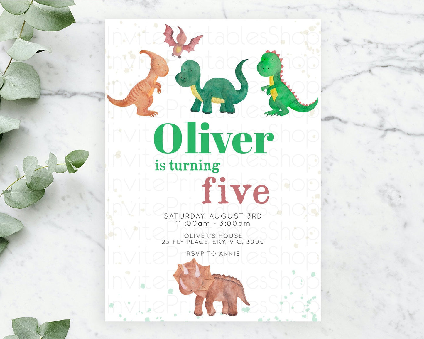 Dinosaur Birthday Invitation Dinosaur Volcano Invitation Watercolor Dinosaur Volcano T-Rex Raptor Jurassic 1st 2nd 3rd Birthday D10153