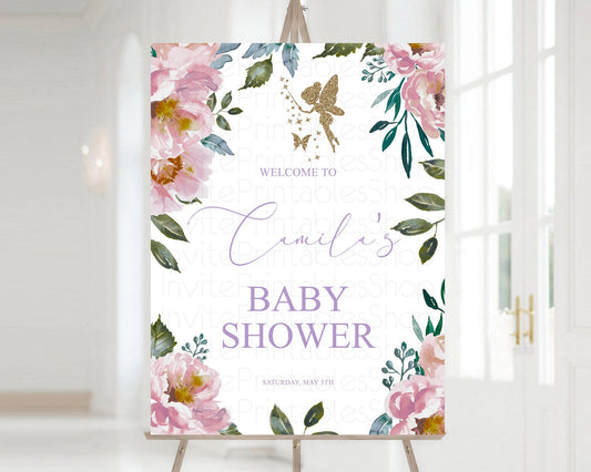 Fairy Baby Shower Welcome Sign Fairy Welcome Board Enchanted Garden Pastel Floral Butterfly Décor Secret Garden Fairy Welcome Sign D10727