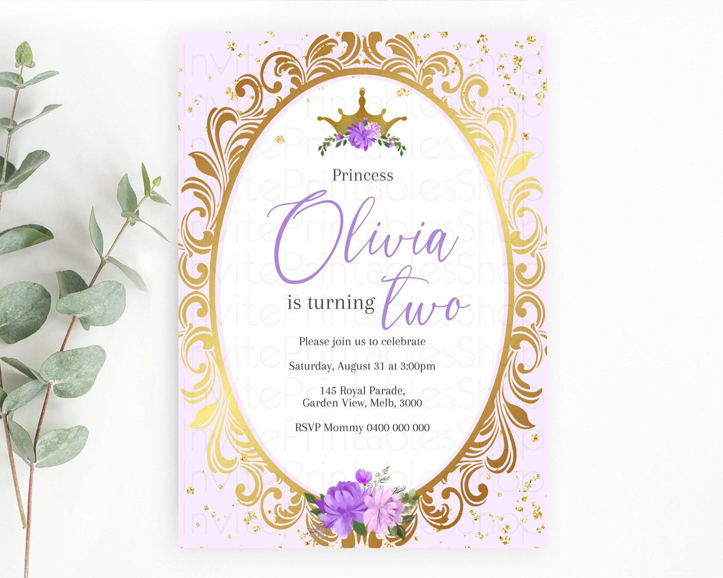 Princess Birthday Invitation Castle Invitation Royal Birthday Fairy Tale Enchanted Mirror Pastel Floral Garden 1st First Birthday D10749