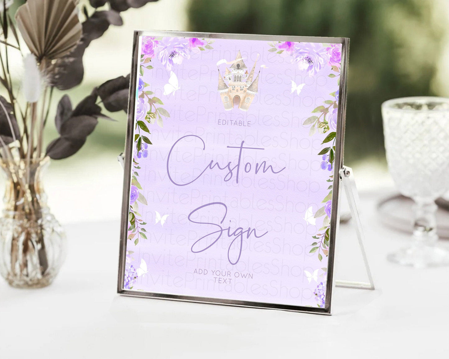 Purple Princess Party Table Sign Decor Secret Garden Enchanted Castle Pastel Floral Royal Party For 1st Birthday Baptism Baby Shower D10339