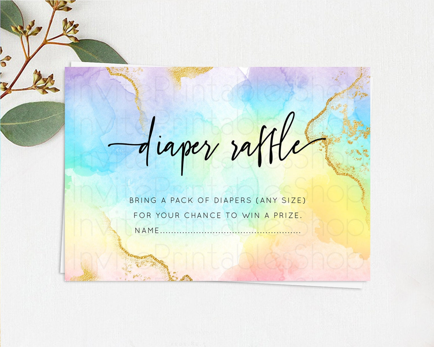 Pastel Diaper Raffle Card Pastel Rainbow Diaper Raffle Insert Colorful Ombre Watercolor Diaper Ticket Confetti Glitter Raffle Game D10588