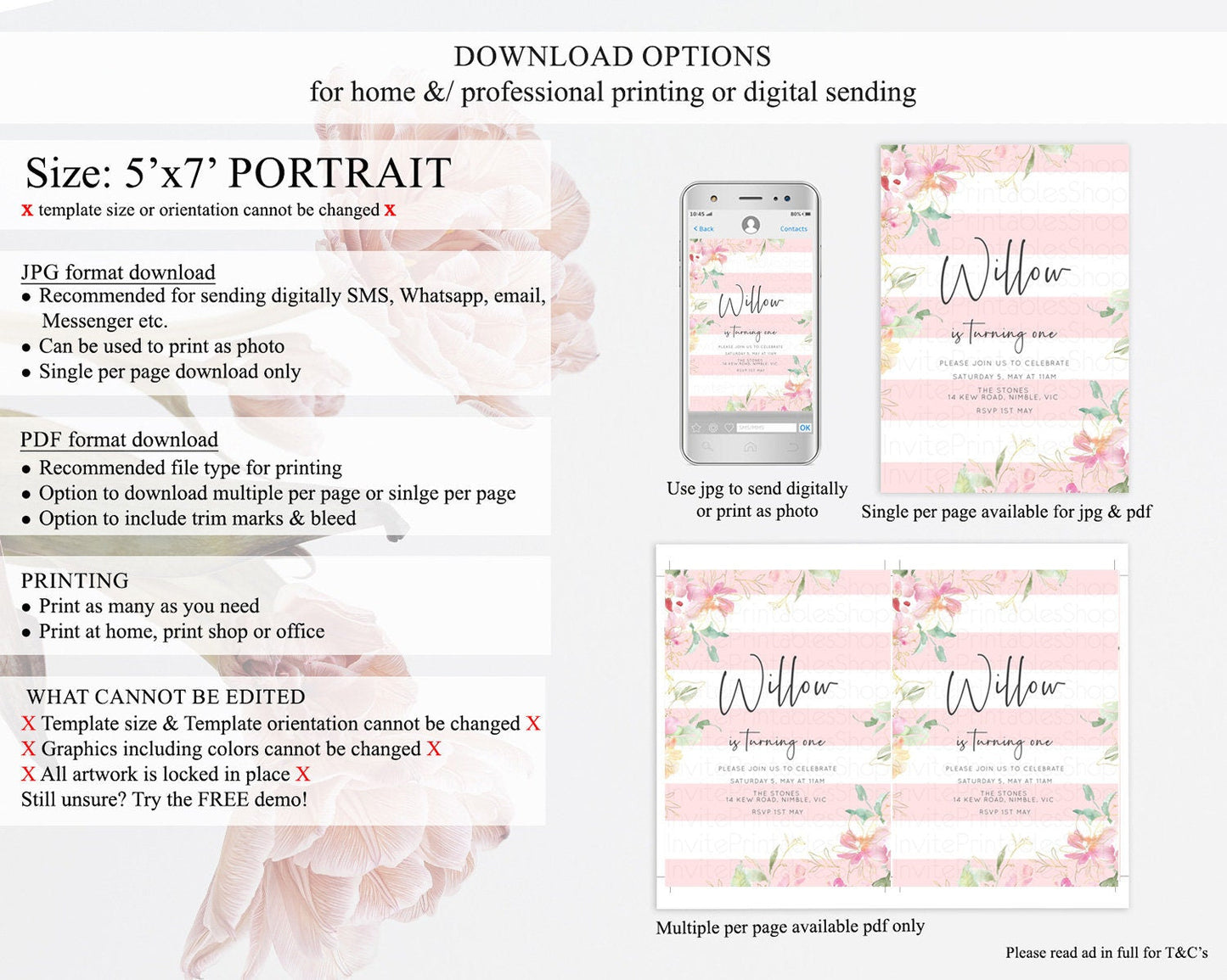 Secret Garden Invitation Wildflower Birthday Invitation Pastel Flowers Invite Enchanted Garden Boho Floral 3rd 2nd First Birthday D10300