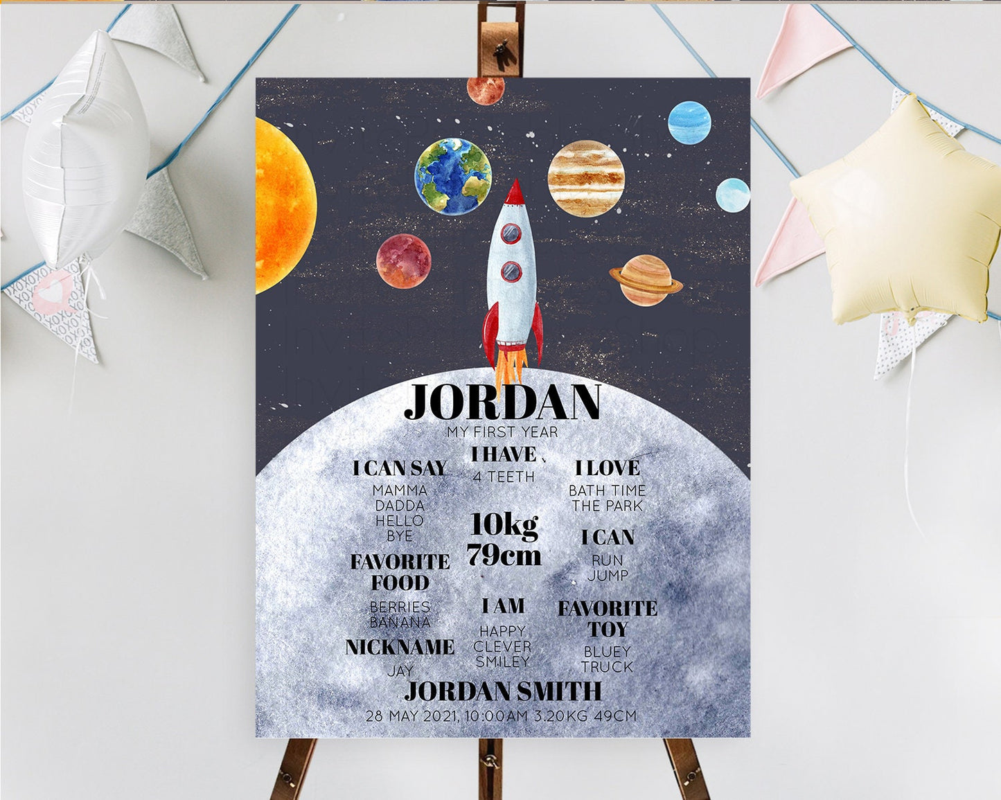 Space First Birthday Milestone Poster Space Milestone Board First Trip Around the Sun Planets Solar System ONE year Birthday Sign D10430