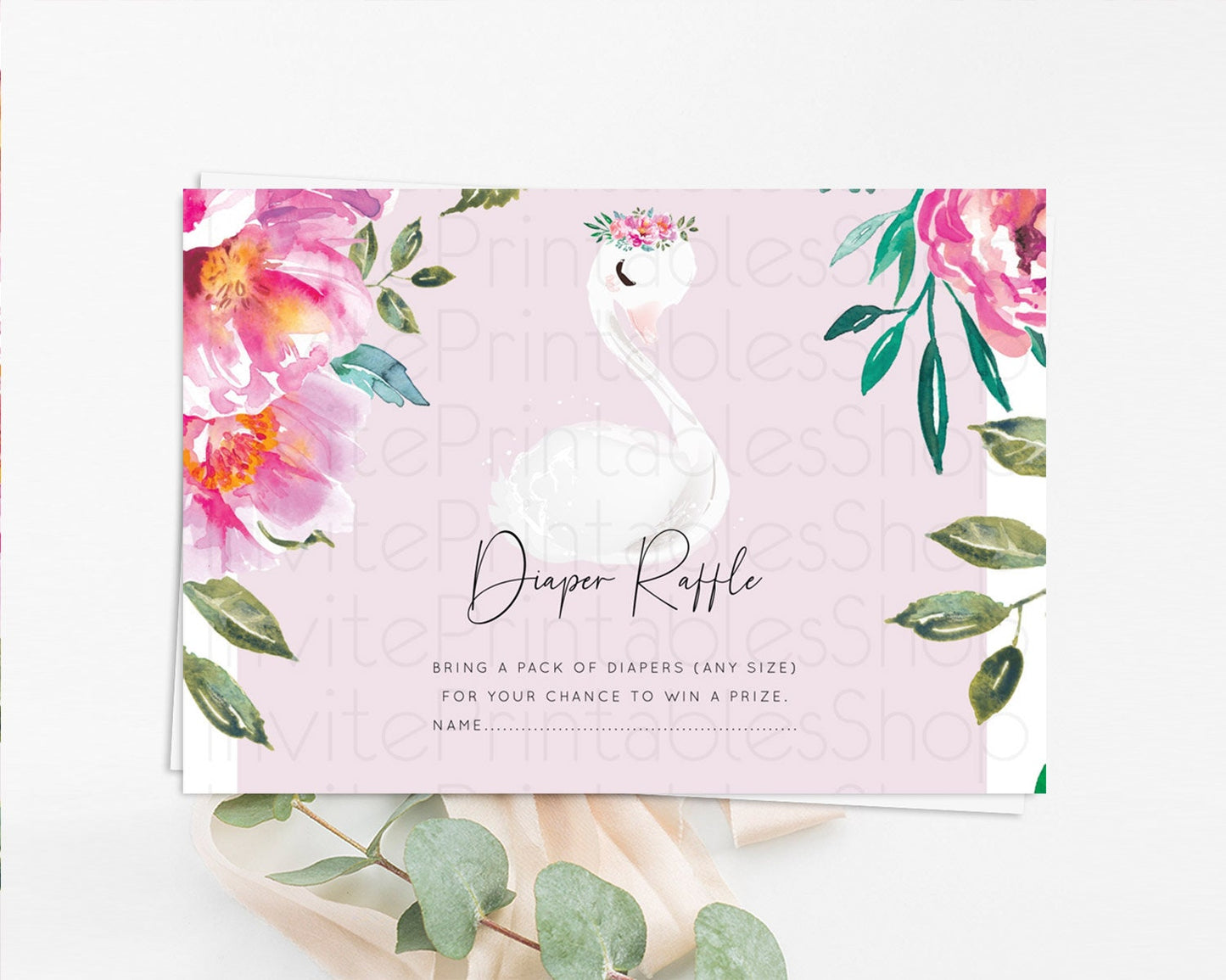 Swan Diaper Raffle Card Swan Princess Ballet Diaper Raffle Insert Enchanted Swan Lake Diaper Ticket Secret Garden Floral Raffle Game D10757