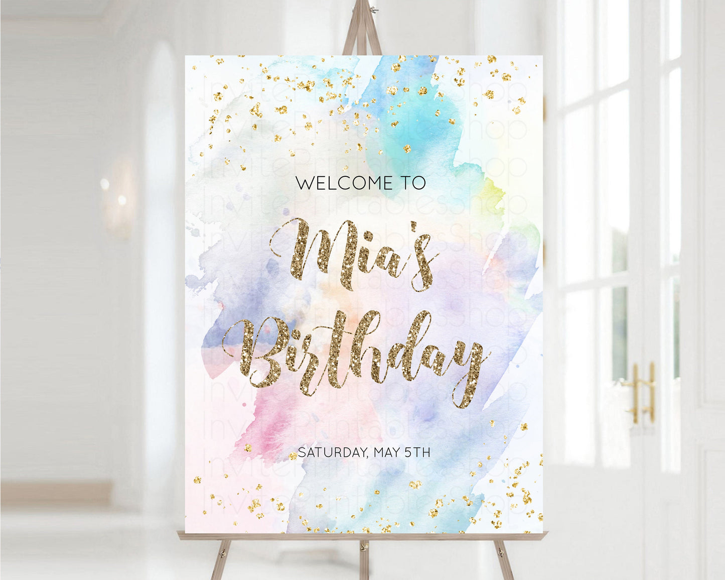 Rainbow Welcome Sign Pastel 1st Birthday Sign Ombre Watercolor Birthday Welcome Sign Pastel Splash Welcome Sign Glitter Sprinkle Sign G487