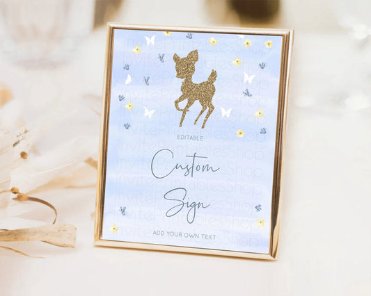 Editable Fawn Deer Sign Pastel Floral Deer Table Sign Decor Enchanted Forest