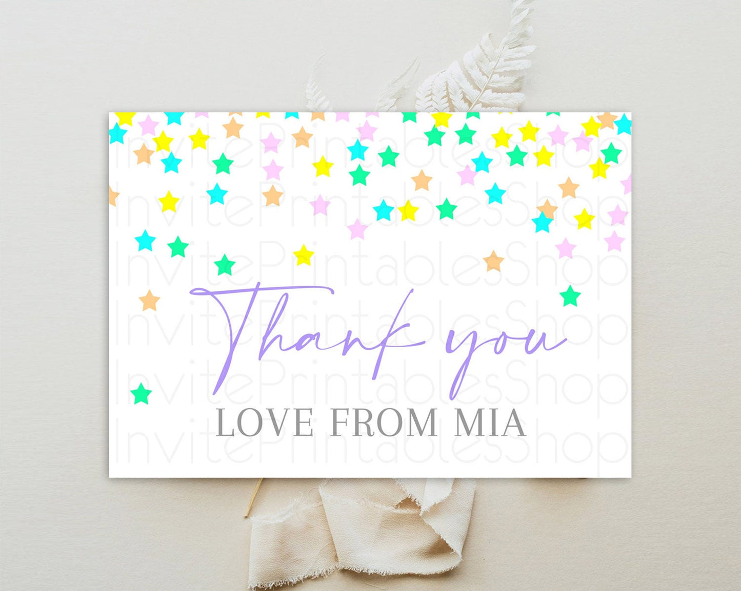 Star Thank You Card Pastel Stars Thank You Shooting Star Rainbow Colorful Confetti Twinkle Little Star Birthday Teacher Thank You D10395