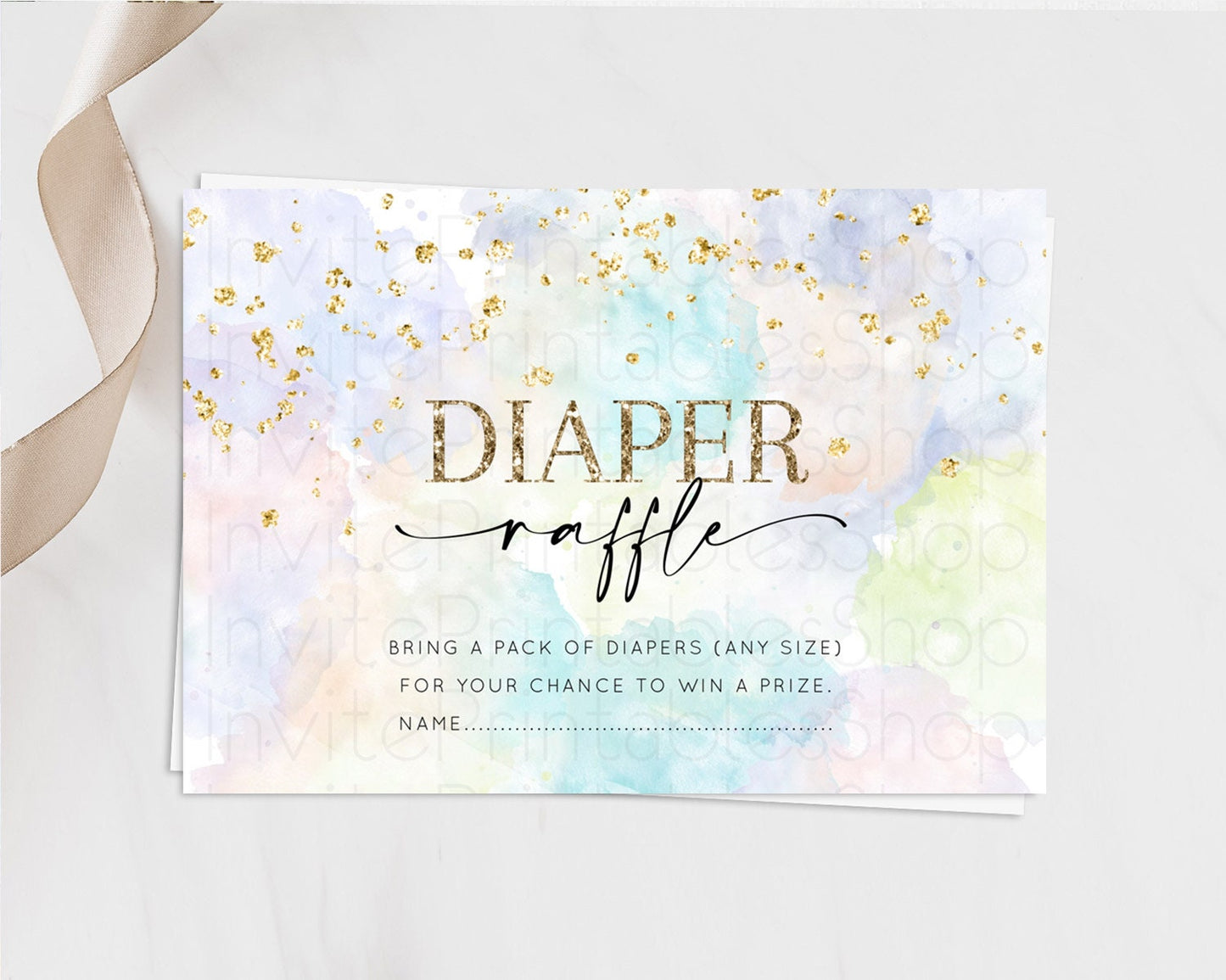 Pastel Diaper Raffle Card Pastel Rainbow Diaper Raffle Insert Colorful Ombre Watercolor Diaper Ticket Confetti Glitter Raffle Game D10613